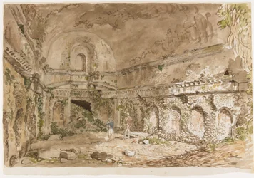 Interior of a Roman Edifice with Visitors